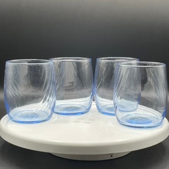 Vintage Libbey Misty Blue Swirl 3.75" Beverage Drinking Juice Glasses Set of 4 - Picture 1 of 5